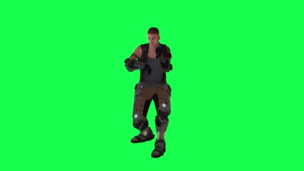 3D绿色屏幕上的3D动画士兵从相反角度敲打背景色键视觉效果动画 — 图库视频影像