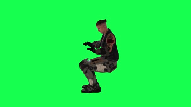 Warrior Man Playing Piano Right Angle Green Screen People Walking — Stock Video