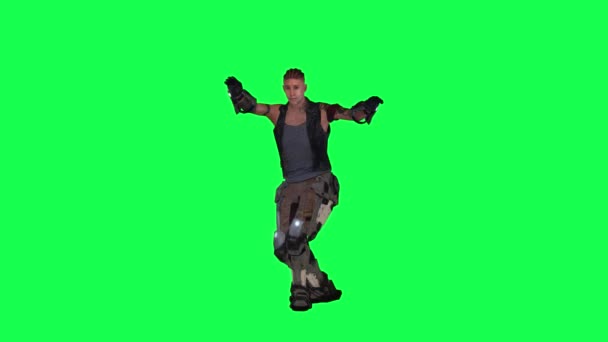 在绿色屏幕上 战士从相反的角度在胜利后跳舞 3D人走着背景色键视觉效果动画 — 图库视频影像