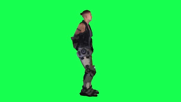 Żołnierz Bierze Pistolet Kładzie Powrotem Zielonym Ekranie Ludzie Chodzący Tło — Wideo stockowe