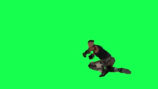 3D绿色屏幕上的3D战士从直角打斗打斗 走背景色键视觉效果动画 — 图库视频影像