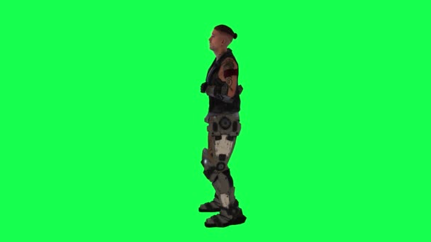グリーンスクリーン3Dの人々がバックグラウンドクロマキービジュアルエフェクトアニメーションで右角度から戦ってパンチする3D戦士 — ストック動画