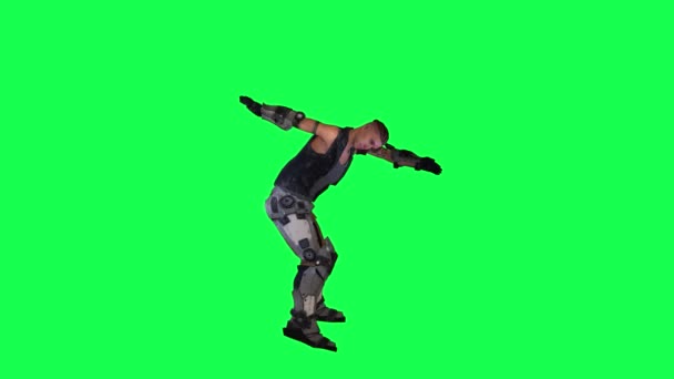 3D动画战士从左边的角度在绿色屏幕上跳萨尔萨舞3D人走在后台彩色键视觉效果动画 — 图库视频影像