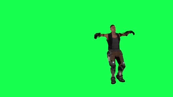 Krijger Man Dansen Hip Hop Groen Scherm Mensen Lopen Achtergrond — Stockvideo