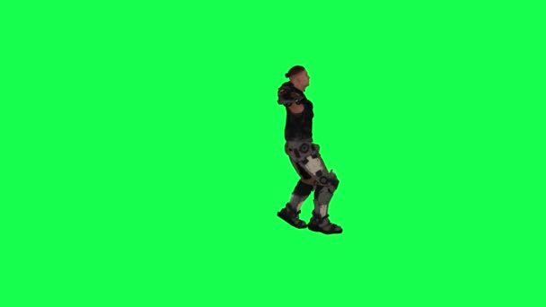 3D绿色屏幕上跳街舞的战士3D人走在后台彩色键视觉效果动画 — 图库视频影像