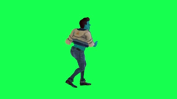 Blue Animated Warrior Man Blue White Dress Dancing Back Angle — Stock Video