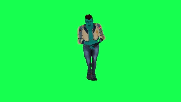 受伤的3D动画巨人从相反的角度在绿色屏幕上跑累了3D人走在后台彩色键视觉效果动画 — 图库视频影像