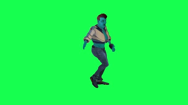 Animowane Niebieski Olbrzym Taniec Salsa Przodu Pod Kątem Zielonym Ekranie — Wideo stockowe
