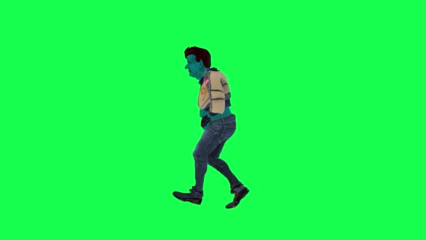 受伤的3D动画巨无霸从直角跑累了在绿屏3D上行走的人背景色关键视觉效果动画 — 图库视频影像