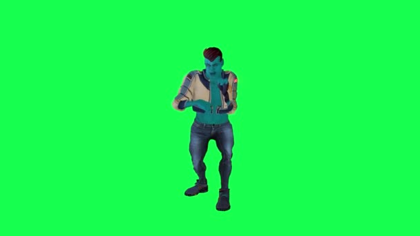 Blue Giant Animated Artist Rapping Angle Green Screen People Walking — Stock Video