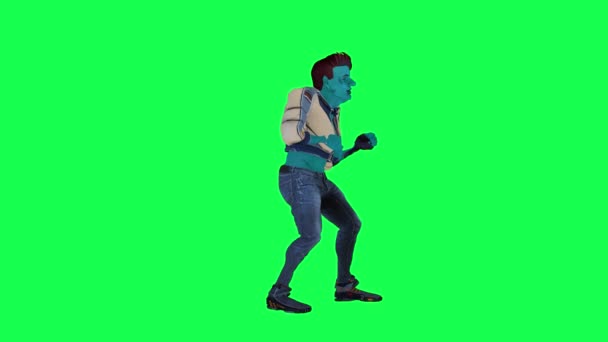 Modrá Animace Muž Umělec Hraje Kytaru Levého Úhlu Zelené Obrazovce — Stock video