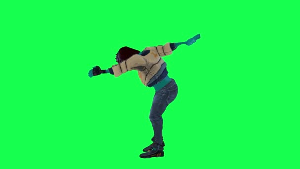 在绿屏3D上 蓝色动画师从直角为棒球队起舞欢呼 — 图库视频影像