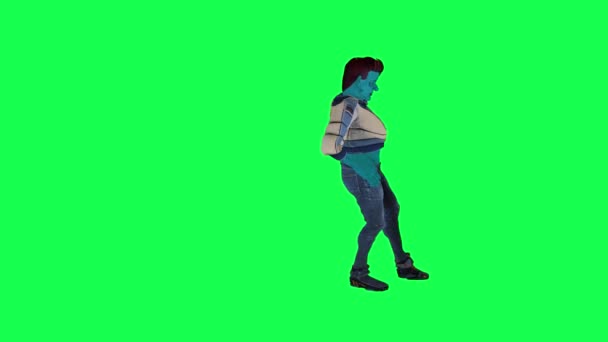 Blå Animerad Man Dans Karneval Från Vänster Vinkel Grön Skärm — Stockvideo