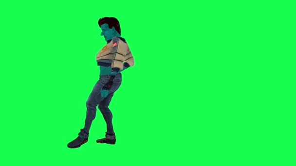 Karnavalda Dans Eden Mavi Animasyonlu Adam Yeşil Ekranda Dik Açıdan — Stok video