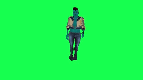 Niebieski Animowany Mężczyzna Idący Ulicą Zielonym Ekranie Ludzie Chodzący Tło — Wideo stockowe