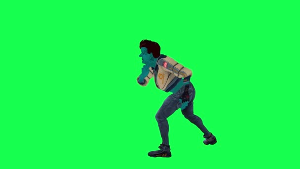 Animated Warrior Man Dancing Right Angle Green Screen People Walking — Stock Video