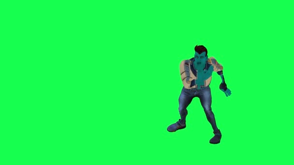 Azul Dibujos Animados Héroe Hombre Bailando Hip Hop Pantalla Verde — Vídeos de Stock