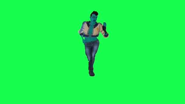 Blue Animated Man Dancing Green Screen Front Angle People Walking — Stock Video