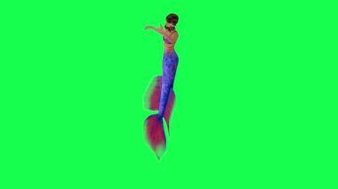 Yeşil ekranda dilek yerine getiren 3 boyutlu sihirli denizkızı arka planda yürüyen 3 boyutlu insanlar için görsel efekt animasyonu