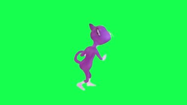 3D animasyon mor büyü konuşan kedi dansı profesyonel dik açı yeşil ekranda yürüyen 3D insanlar arka plan krom anahtar görsel efekt animasyonu