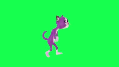 Mor 3D animasyon kedi sihirbazı yaralanmış. Duvara çarpmış. Yeşil ekran üzerinde sol açıya çarpmış.