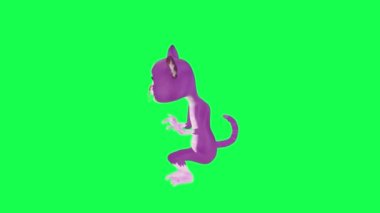 3D mor çizgi film hoparlörü. Yeşil ekranda piyano çalan sihirli kedi. Arka planda yürüyen 3 boyutlu insanlar.