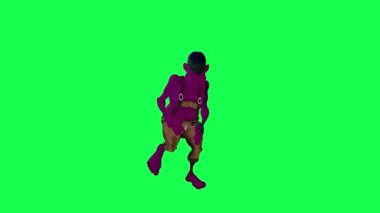 3D animasyon mor işçi hip hop dansı yapıyor yeşil ekranda 3D insanlar arka planda yürüyor krom anahtar görsel efekt animasyonu
