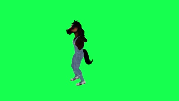 Мультфильм Танцующей Лошади Исполняющей Танец Хип Хопа Прямым Углом Зеленом — стоковое видео