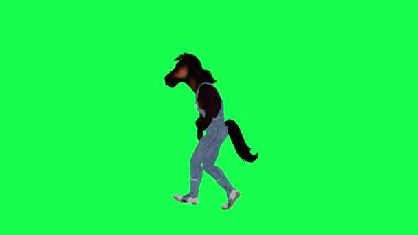 Injured Cartoon Working Horse Running Hitting Object Right Angle Green — Stock Video