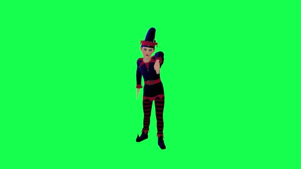 Animato Elfo Clown Capodanno Abito Rosso Blu Ballare Mano Piede — Video Stock