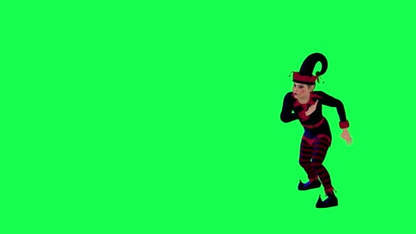 Animasyon Yeni Yıl Partisi Elfi Kırmızı Mavi Elbisesiyle Yeşil Ekranda — Stok video