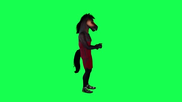 Коричневий Антропоморфний Спортивний Кінь Червоному Спортивному Одязі Грає Карти Лівого — стокове відео
