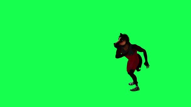 Brown Antropomórfico Cavalo Mágico Traje Vermelho Realizando Break Dance Ângulo — Vídeo de Stock