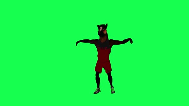 Marrom Cavalo Mágico Traje Vermelho Realizando Fim Break Dance Partir — Vídeo de Stock