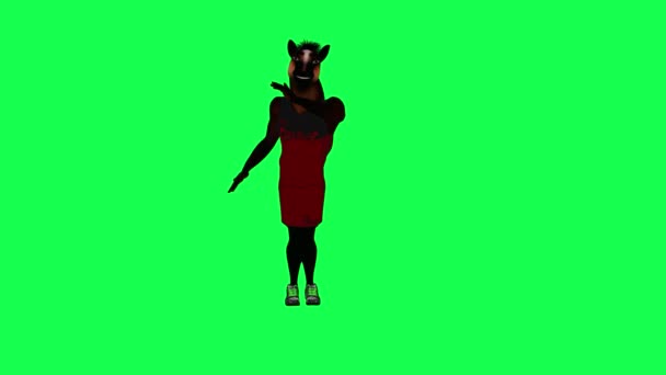 Marrone Magico Cavallo Tuta Rossa Facendo Hip Dance Angolo Anteriore — Video Stock