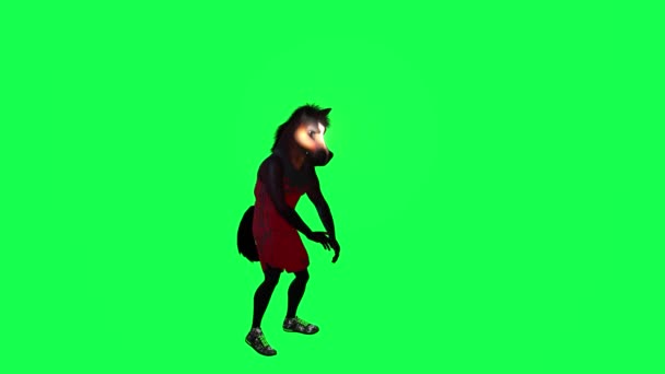 穿着红色运动服的棕色3D卡通马在绿色屏幕上从左角跳机器人3D人行背景色关键视觉效果动画 — 图库视频影像
