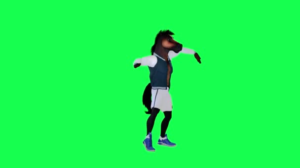 Animovaný Kůň Sportovním Oblečení Tanec Levého Úhlu Zelené Obrazovce Lidé — Stock video
