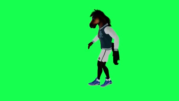 Magie Mluvící Kůň Sportovním Oblečení Tanec Pravém Úhlu Vítězství Zelené — Stock video