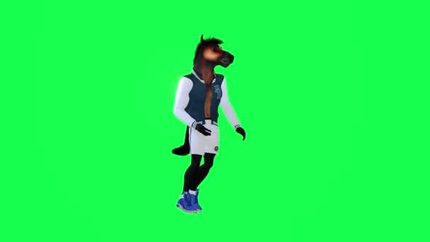 Antropomorfní Kůň Break Tanec Levého Úhlu Zelené Obrazovce Lidé Chůze — Stock video