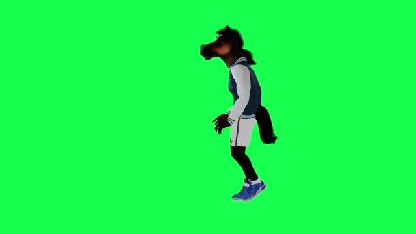 Rotura Antropomórfica Caballo Bailando Desde Ángulo Recto Pantalla Verde Personas — Vídeos de Stock