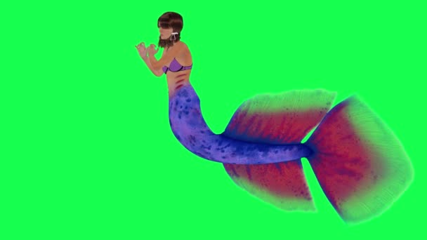 Úžasná Kouzelná Mořská Panna Hraje Flétnu Pravého Úhlu Zelené Obrazovce — Stock video