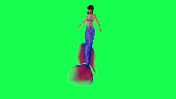 Kouzelná Smutná Mořská Panna Stojící Těšit Pravého Úhlu Zelené Obrazovce — Stock video