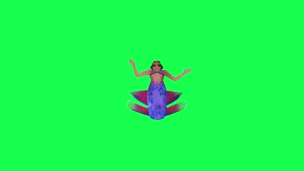Güzel Kırmızı Mavi Büyülü Deniz Kızı Yeşil Ekranda Ters Yönden — Stok video