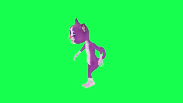 Púrpura Animado Gato Break Bailando Desde Ángulo Recto Pantalla Verde — Vídeo de stock