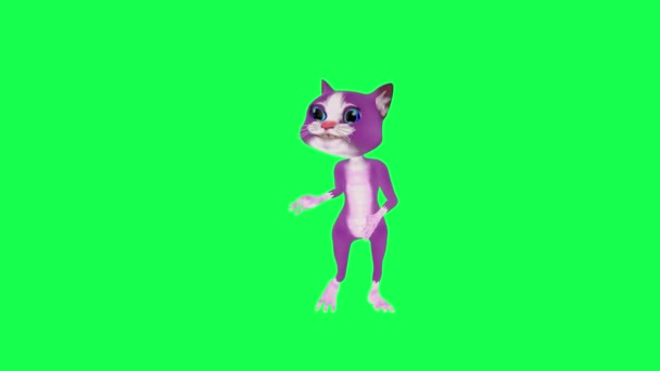 Animasyon Mor Hoparlör Kedi Dik Açı Salsa Dansı Yeşil Ekran — Stok video