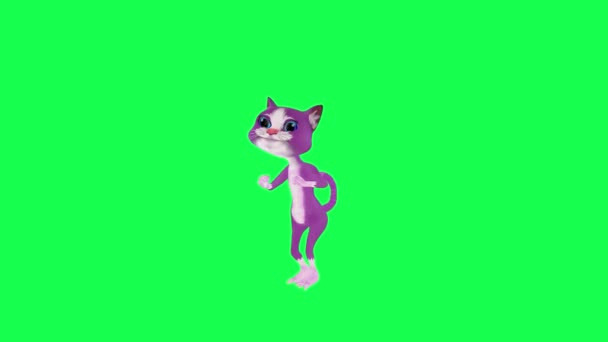 Karikatura Magie Mluví Fialová Kočka Tanec Točení Předního Úhlu Zelené — Stock video