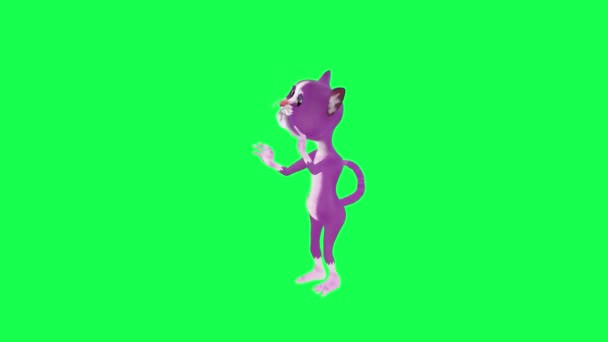 Mówi Fioletowy Kot Całuje Kochanka Pod Kątem Prostym Zielonym Ekranie — Wideo stockowe