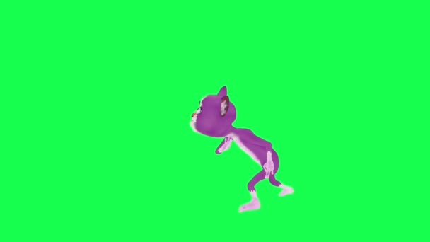 Uroczy Animowany Fioletowy Kot Tańczy Profesjonalnie Pod Kątem Prostym Zielonym — Wideo stockowe