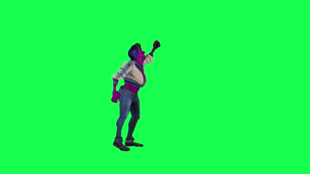 Purpurowa Przestrzeń Animacja Człowiek Malowanie Ścianie Lewego Kąta Zielonym Ekranie — Wideo stockowe