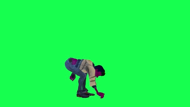 Animowane Fioletowy Przestrzeń Człowiek Rzucanie Rock Lewego Kąta Zielony Ekran — Wideo stockowe